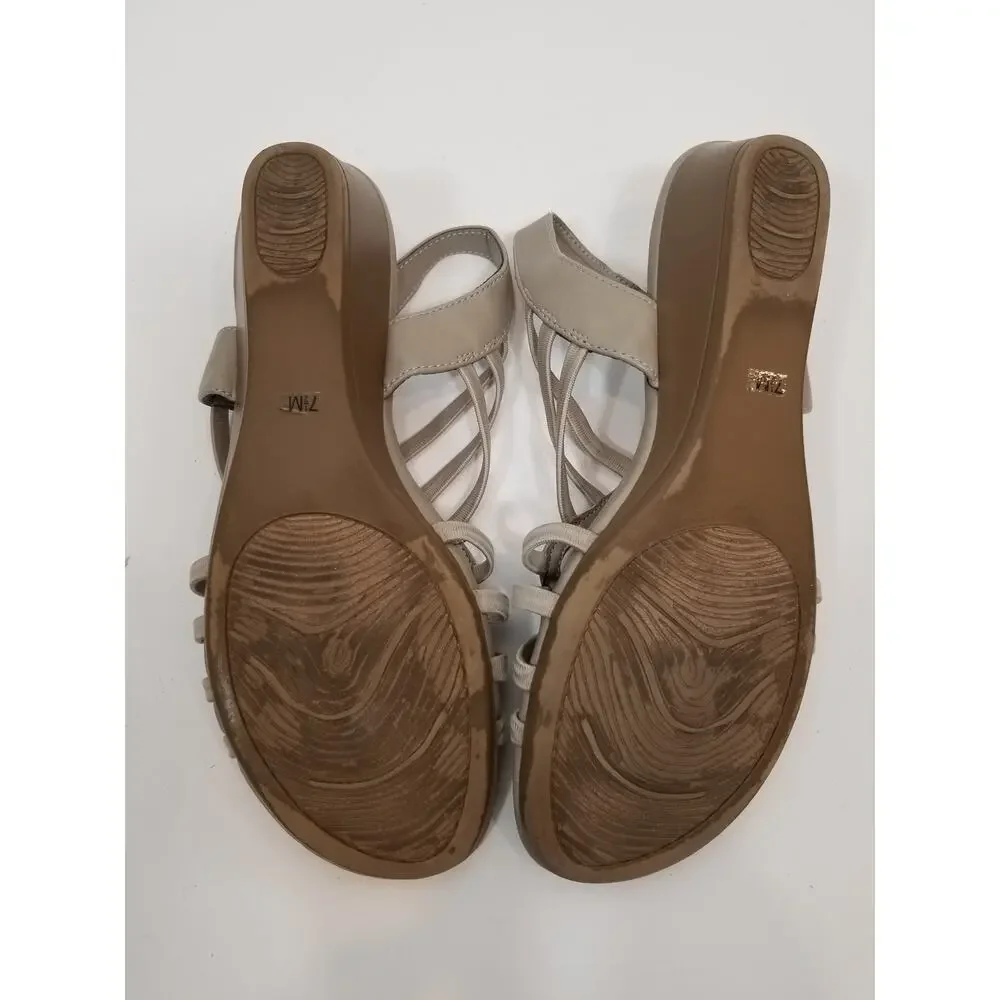 Impo Stretch Reaction Taupe Gray Low Wedge Heel Slingback Elastic Sandals 7.5